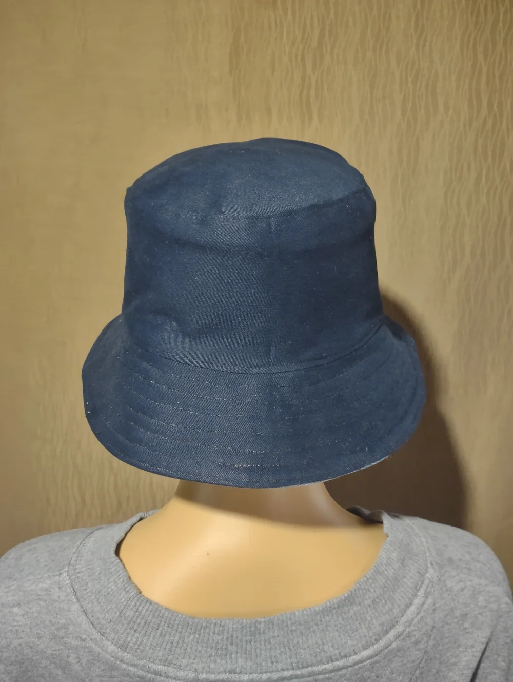 Handmade Upcycled Reversible Patchwork Denim & Navy Bucket Hat - Picture 12 of 12